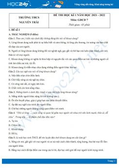 Bộ 5 đề thi HK1 môn GDCD 7 năm 2021-2022 có đáp án Trường THCS Nguyễn Trãi