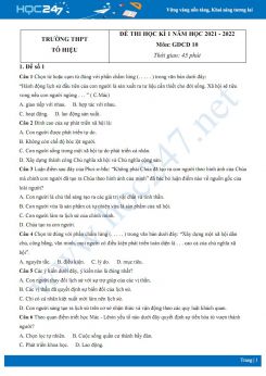 Bộ 5 đề thi HK1 môn GDCD 10 năm 2021-2022 có đáp án Trường THPT Tô Hiệu
