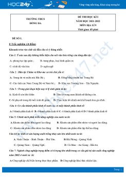 Bộ 5 Đề thi HK1 môn Địa Lí 9 năm 2021 - 2022 Trường THCS Đống Đa có đáp án
