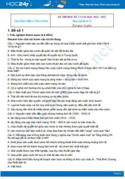 Bộ 5 đề thi HK1 môn Lịch sử 8 có đáp án năm 2021-2022 Trường THCS Võ Cường