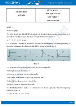Bộ 5 Đề thi HK1 môn Vật Lý 9 năm 2021 - 2022 Trường THCS Ngô Mây có đáp án
