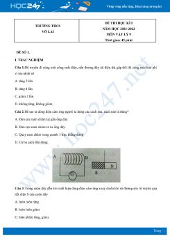 Bộ 5 Đề thi HK1 môn Vật Lý 9 năm 2021 - 2022 Trường THCS Võ Lai có đáp án