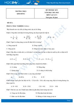 Bộ 5 Đề thi HK1 môn Vật Lý 9 năm 2021 - 2022 Trường THCS Kim Đồng có đáp án