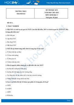 Bộ 5 Đề thi HK1 môn Sinh học 9 năm 2021 - 2022 Trường THCS Thanh Hải có đáp án