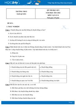 Bộ 5 Đề thi HK1 môn Vật Lý 8 năm 2021 - 2022 Trường THCS Ngô Quyền có đáp án