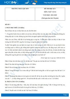 Bộ 5 đề thi HK1 môn Ngữ văn 8 có đáp án năm 2021-2022 Trường THCS Lộc Sơn