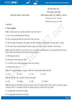 Bộ 5 đề thi HK1 môn Khoa học tự nhiên 6 - KNTT năm 2021-2022 - Trường THCS Thái Thủy có đáp án