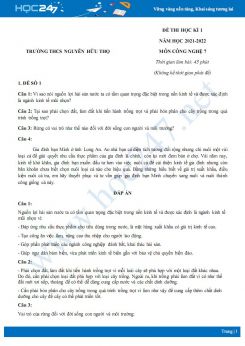 Bộ 5 đề thi HK1 môn Công nghệ 7 năm 2021-2022 - Trường THCS Nguyễn Hữu Thọ có đáp án