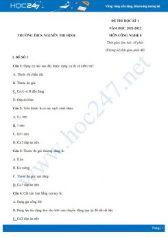 Bộ 5 đề thi HK1 môn Công nghệ 8 năm 2021-2022 - Trường THCS Nguyễn Thị Định có đáp án