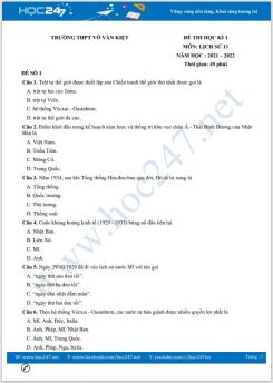 Bộ 5 đề thi HK1 môn Lịch sử 11 có đáp án năm 2021-2022 Trường THPT Võ Văn Kiệt