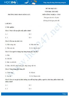 Bộ 5 đề thi HK1 môn Công nghệ 6- CTST năm 2021-2022 - Trường THCS Phan Đăng Lưu có đáp án