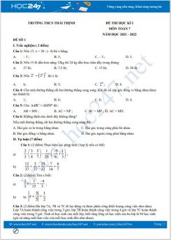 Bộ 5 đề thi HK1 môn Toán 7 có đáp án năm 2021-2022 Trường THCS Thái Thịnh