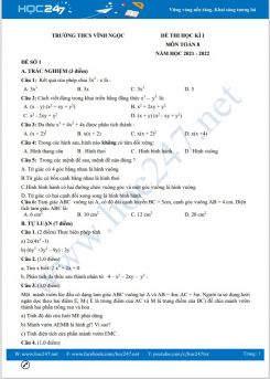 Bộ 5 đề thi HK1 môn Toán 8 có đáp án năm 2021-2022 Trường THCS Vĩnh Ngọc