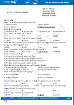 Bộ 5 đề thi HK1 môn Hóa học 8 năm 2021-2022 có đáp án Trường THCS Ngô Chí Quốc