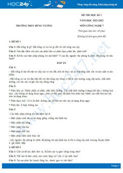 Bộ 5 đề thi HK1 môn Công nghệ 7 năm 2021-2022 - Trường THCS Hùng Vương có đáp án