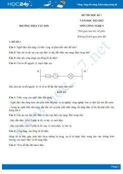 Bộ 5 đề thi HK1 môn Công nghệ 9 năm 2021-2022 - Trường THCS Cát Sơn có đáp án