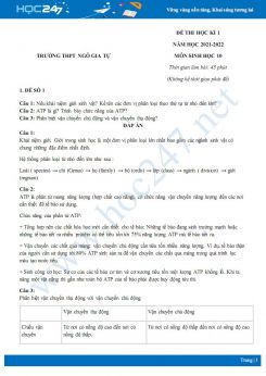 Bộ 5 đề thi HK1 môn Sinh học 10 năm 2021-2022 - Trường THPT Ngô Gia Tự có đáp án