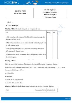 Bộ 5 Đề thi HK1 môn Sinh học 8 năm 2021 - 2022 Trường THCS Lê Quang Định có đáp án