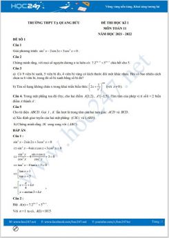 Bộ 5 đề thi HK1 môn Toán 11 có đáp án năm 2021-2022 Trường THPT Tạ Quang Bửu