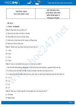 Bộ 5 Đề thi HK1 môn Sinh học 8 năm 2021 - 2022 Trường THCS Nguyễn Kim Vang có đáp án