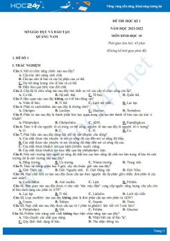 Bộ 5 đề thi HK1 môn Sinh học 10 năm 2021-2022 - Sở GD&ĐT Quảng Nam có đáp án