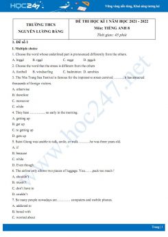 Bộ 5 đề thi HK1 môn Tiếng Anh 8 năm 2021-2022 có đáp án Trường THCS Nguyễn Lương Bằng