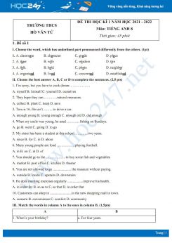 Bộ 5 đề thi HK1 môn Tiếng Anh 8 năm 2021-2022 có đáp án Trường THCS Hồ Văn Tứ