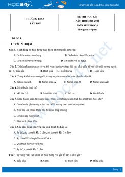 Bộ 5 Đề thi HK1 môn Sinh học 8 năm 2021 - 2022 Trường THCS Tây Sơn có đáp án