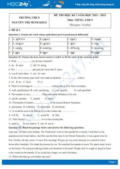 Bộ 5 đề thi HK1 môn Tiếng Anh 9 năm 2021-2022 có đáp án Trường THCS Nguyễn Thị Minh Khai