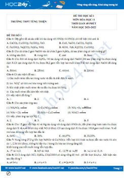 Bộ 5 đề thi HK1 môn Hóa học 11 năm 2021-2022 có đáp án Trường THPT Tùng Thiện