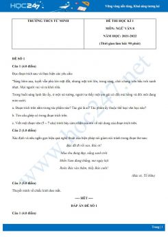 Bộ 5 đề thi HK1 môn Ngữ văn 8 có đáp án năm 2021-2022 Trường THCS Tứ Minh