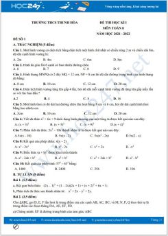 Bộ 5 đề thi HK1 môn Toán 8 có đáp án năm 2021-2022 Trường THCS Trung Hoà