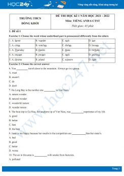 Bộ 5 đề thi HK1 môn Tiếng Anh 6 CTST năm 2021-2022 có đáp án Trường THCS Đồng Khởi