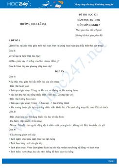 Bộ 5 đề thi HK1 môn Công nghệ 7 năm 2021-2022 - Trường THCS Lê Lợi có đáp án