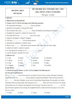 Bộ 5 đề thi HK1 môn Tiếng Anh 6 Cánh diều năm 2021-2022 có đáp án Trường THCS Mỹ Hạnh