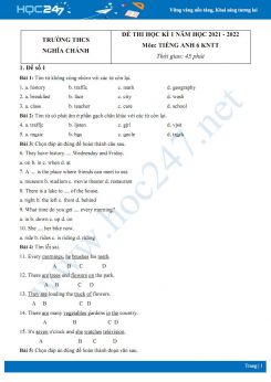 Bộ 5 đề thi HK1 môn Tiếng Anh 6 KNTT năm 2021-2022 có đáp án Trường THCS Nghĩa Chánh