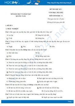 Bộ 5 đề thi HK1 môn Sinh học 11 năm 2021-2022 - Sở GD&ĐT Quảng Nam có đáp án