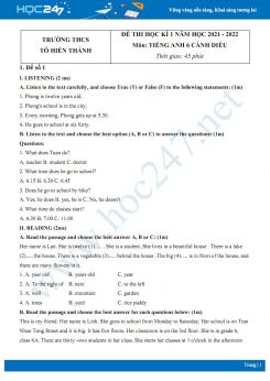 Bộ 5 đề thi HK1 môn Tiếng Anh 6 Cánh diều năm 2021-2022 có đáp án Trường THCS Tô Hiến Thành