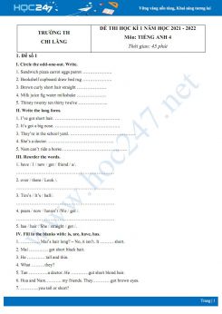 Bộ 5 đề thi HK1 môn Tiếng Anh 4 năm 2021-2022 có đáp án Trường TH Chi Lăng