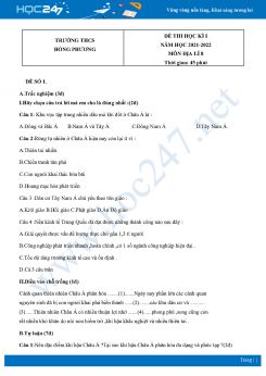 Bộ 5 Đề thi HK1 môn Địa Lí 8 năm 2021 - 2022 Trường THCS Hồng Phương có đáp án