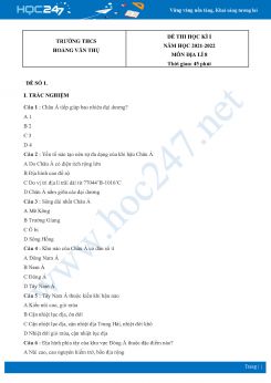 Bộ 5 Đề thi HK1 môn Địa Lí 8 năm 2021 - 2022 Trường THCS Hoàng Văn Thụ có đáp án