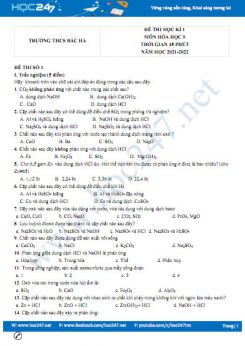 Bộ 5 đề thi HK1 môn Hóa học 9 năm 2021-2022 có đáp án Trường THCS Bắc Hà