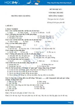 Bộ 5 đề thi HK1 môn Công nghệ 8 năm 2021-2022 - Trường THCS Sài Đồng có đáp án