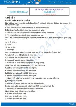 Bộ 5 đề thi HK1 môn Lịch sử 8 có đáp án năm 2021-2022 Trường THCS Hòa An