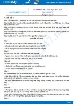 Bộ 5 đề thi HK1 môn Lịch sử 8 có đáp án năm 2021-2022 Trường THCS Tân An