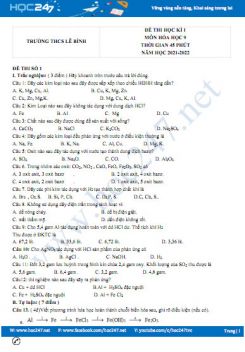 Bộ 5 đề thi HK1 môn Hóa học 9 năm 2021-2022 có đáp án Trường THCS Lê Bình