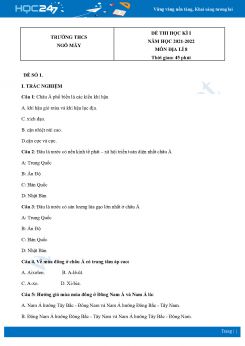 Bộ 5 Đề thi HK1 môn Địa Lí 8 năm 2021 - 2022 Trường THCS Ngô Mây có đáp án