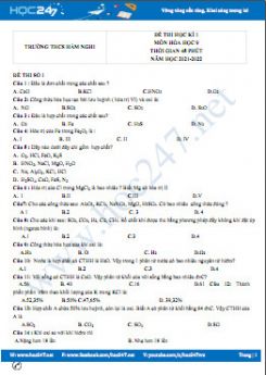 Bộ 5 đề thi HK1 môn Hóa học 8 năm 2021-2022 có đáp án Trường THCS Hàm Nghi