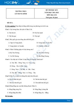 Bộ 5 Đề thi HK1 môn Địa Lí 8 năm 2021 - 2022 Trường THCS Lê Trung Đình có đáp án