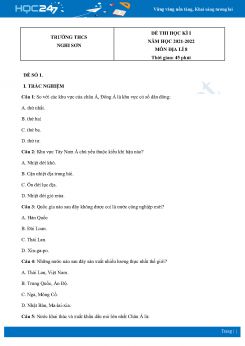 Bộ 5 Đề thi HK1 môn Địa Lí 8 năm 2021 - 2022 Trường THCS Nghi Sơn có đáp án